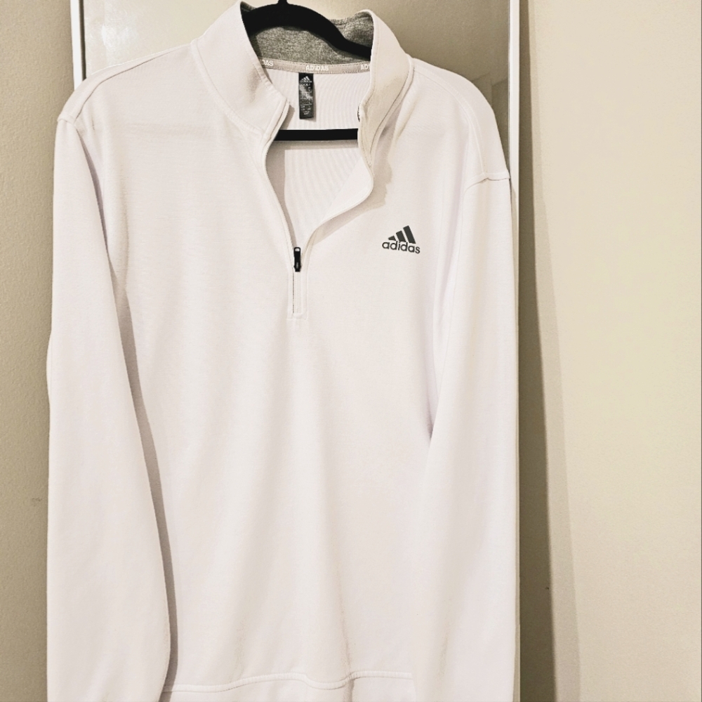 Adidas Men's White Quarter-Zip Sweater